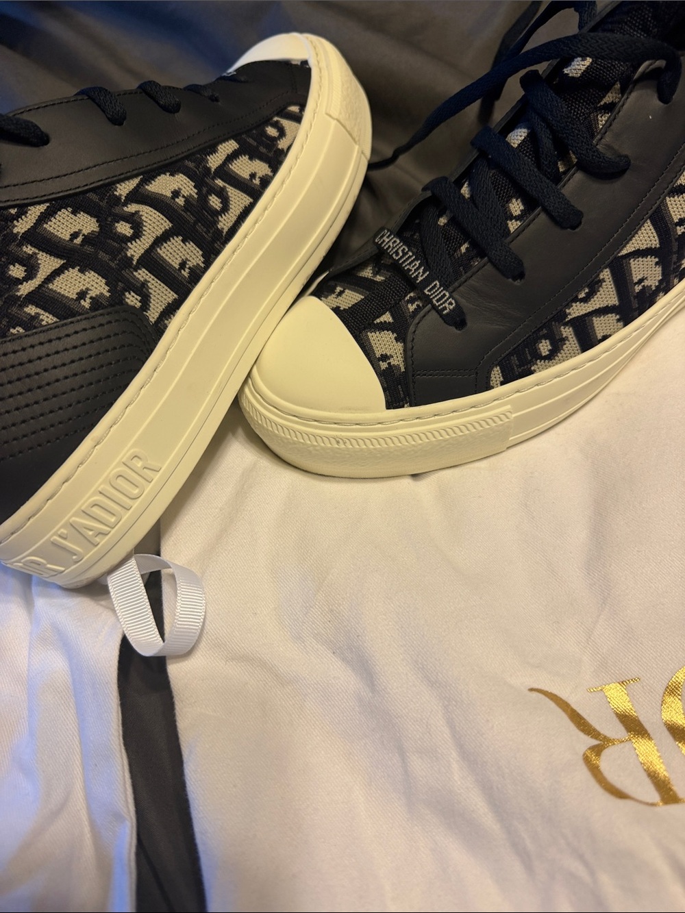 Dior Black and Cream Oblique Canvas High-Top Sneakers - Picture 3 of 11